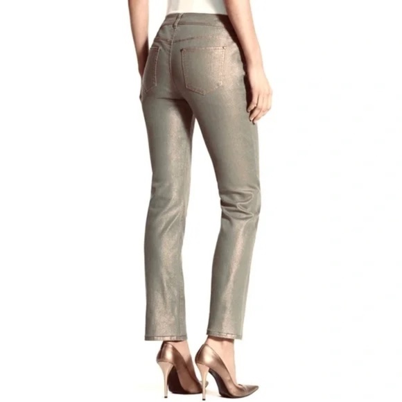 Chico’s Platinum Shimmering Gold Metallic Jeans Straight Leg Stretchy Size XS/2 - Picture 3 of 15